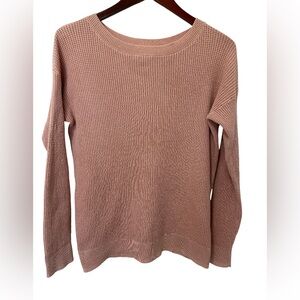 LL Bean Women’s Size Medium Blush Waffle Knit Cotton Crew Sweater Pullover